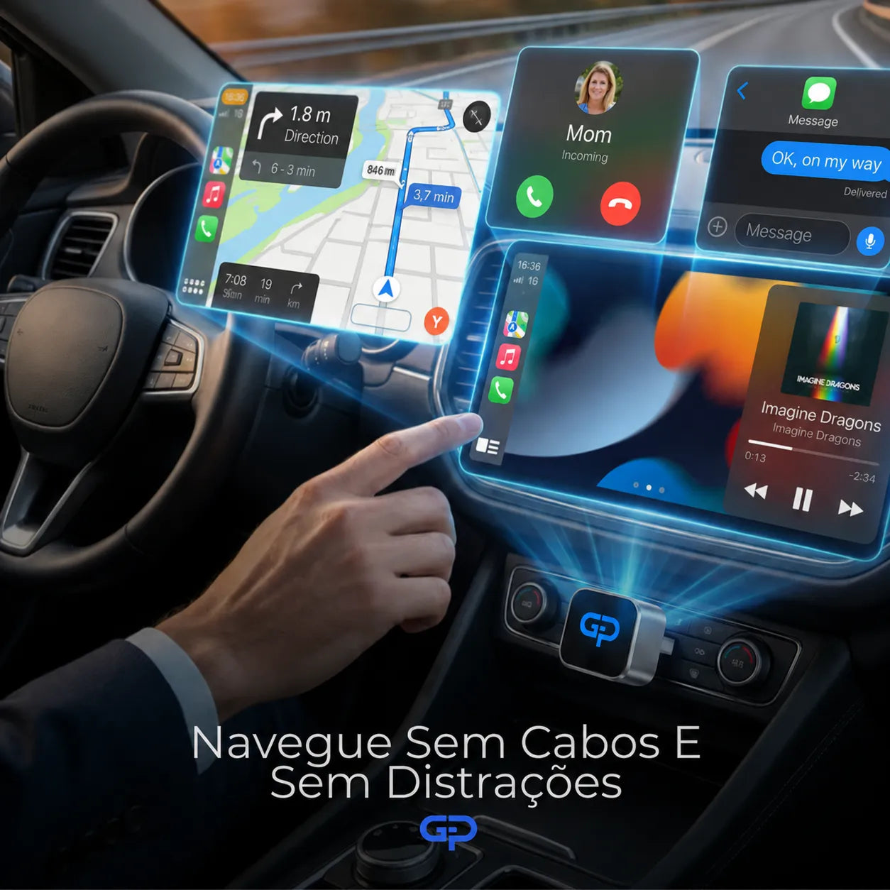 Adaptador CarPlay e Android Auto Sem Fio