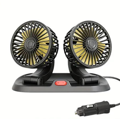 Ventilador duplo automotivo 12V com ajuste 360 graus